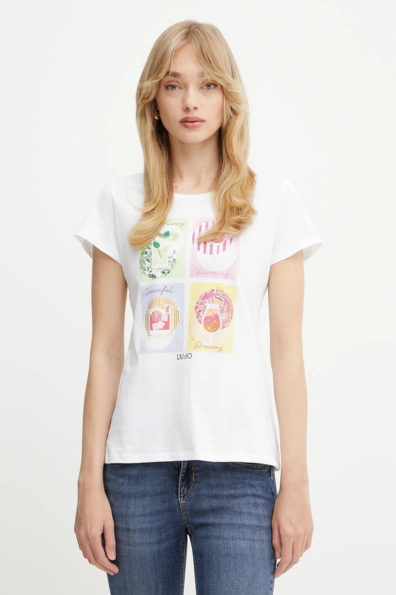 Βαμβακερό μπλουζάκι Liu Jo βαμβάκι λευκό WA5478.J6410