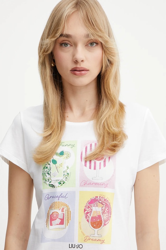 Βαμβακερό μπλουζάκι Liu Jo λευκό WA5478.J6410