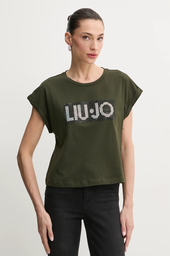 Liu Jo tricou din bumbac imprimeu verde VA5151.JS923