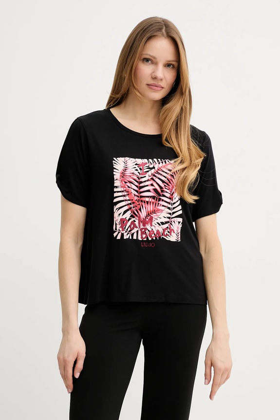 Μπλουζάκι Liu Jo στάμπα μαύρο VA5155.JS360