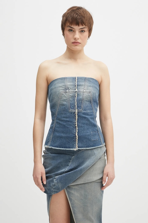 Rick Owens DRKSHDW bluzka jeansowa Bustier Top gładkie niebieski DS01E3127.DWB