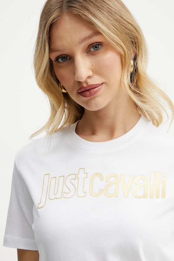 Just Cavalli pamut póló fehér 78PAHT05.CJ500