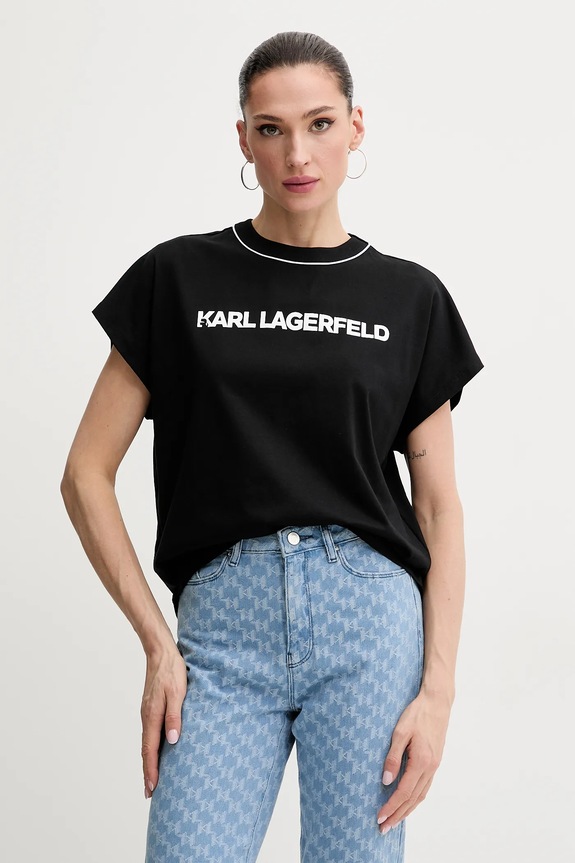 Βαμβακερό μπλουζάκι Karl Lagerfeld βαμβάκι μαύρο A2W17109