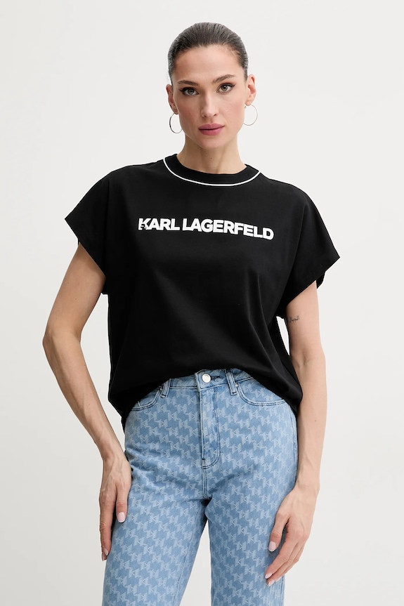 Βαμβακερό μπλουζάκι Karl Lagerfeld βαμβάκι μαύρο A2W17109