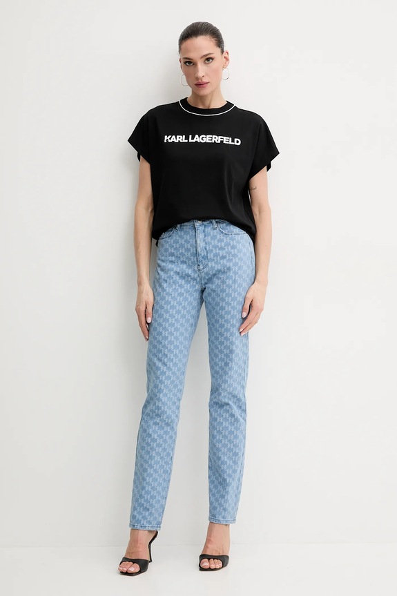 Βαμβακερό μπλουζάκι Karl Lagerfeld A2W17109 μαύρο SS25