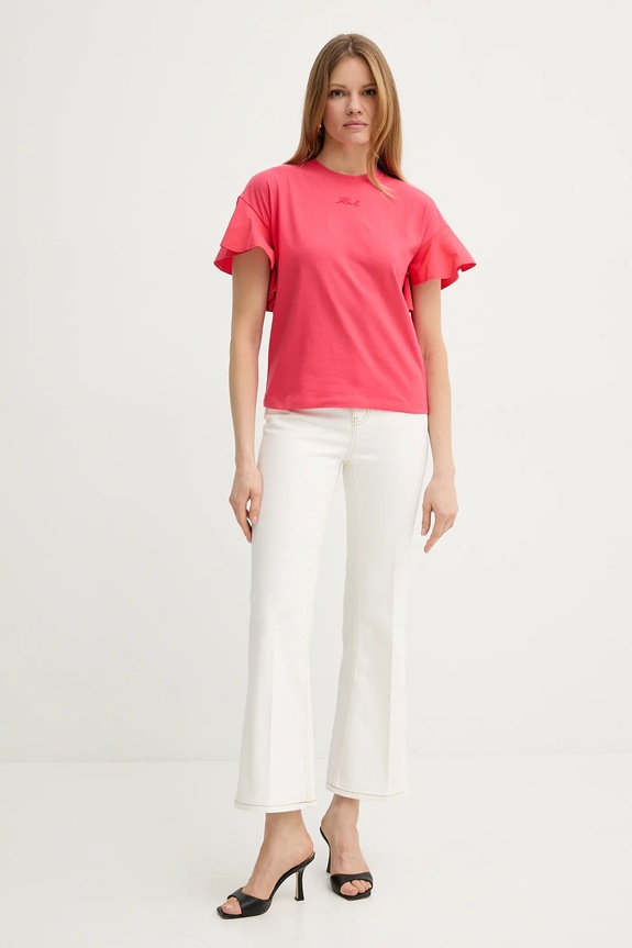 Karl Lagerfeld tricou din bumbac A2W17063 roz SS25