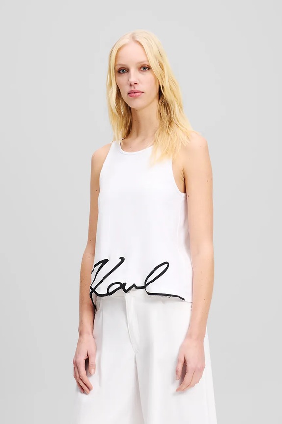Pamučni top Karl Lagerfeld Planet friendly bijela A2W17066