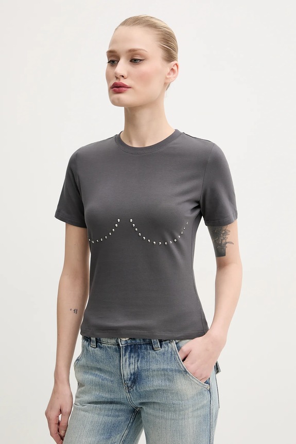 Never Fully Dressed t-shirt aplikacja szary NFDTO1649