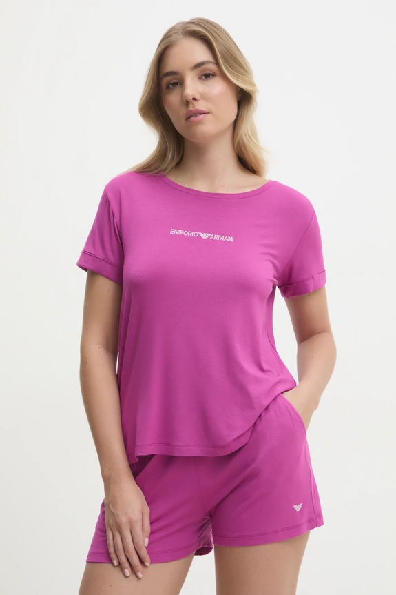 Homewear majica kratkih rukava Emporio Armani Underwear natpis roza EW000780.AF12192