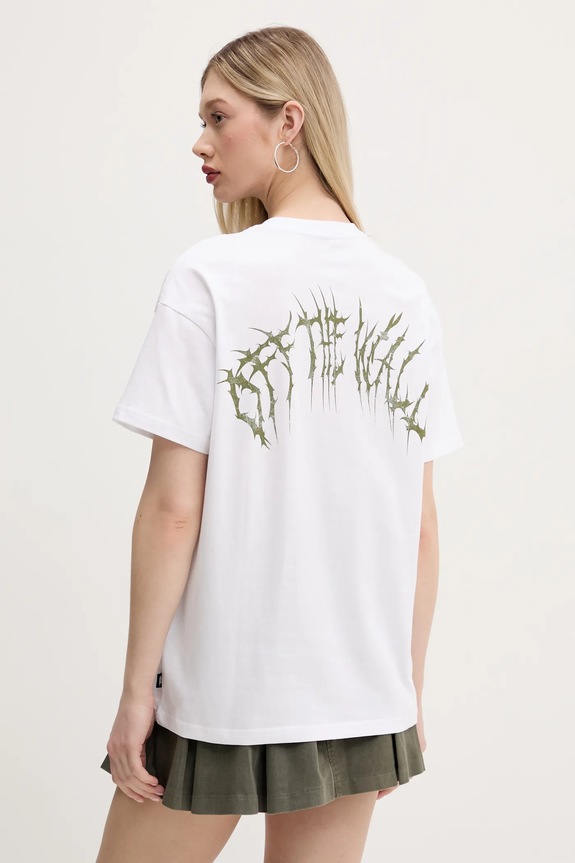 Βαμβακερό μπλουζάκι Vans στάμπα λευκό VN000MCNWHT1