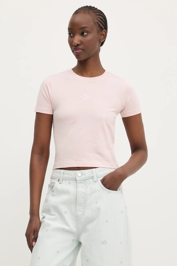 Μπλουζάκι Guess Jeans με ελαστάν ροζ W5GI38.J1314