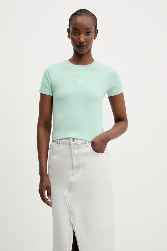 Μπλουζάκι Guess Jeans με ελαστάν πράσινο W5GI38.J1314