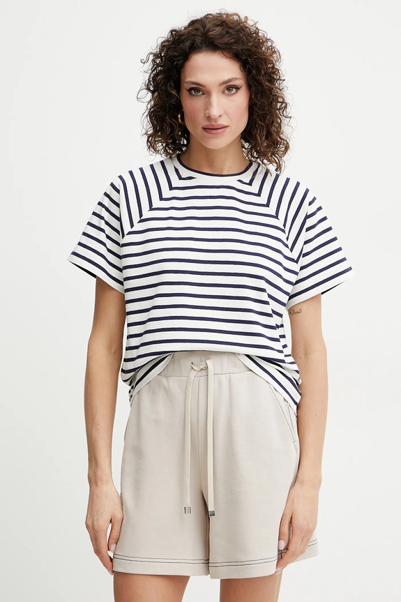 MAX&Co. t-shirt z domieszką lnu okrągły biały 2516941043200