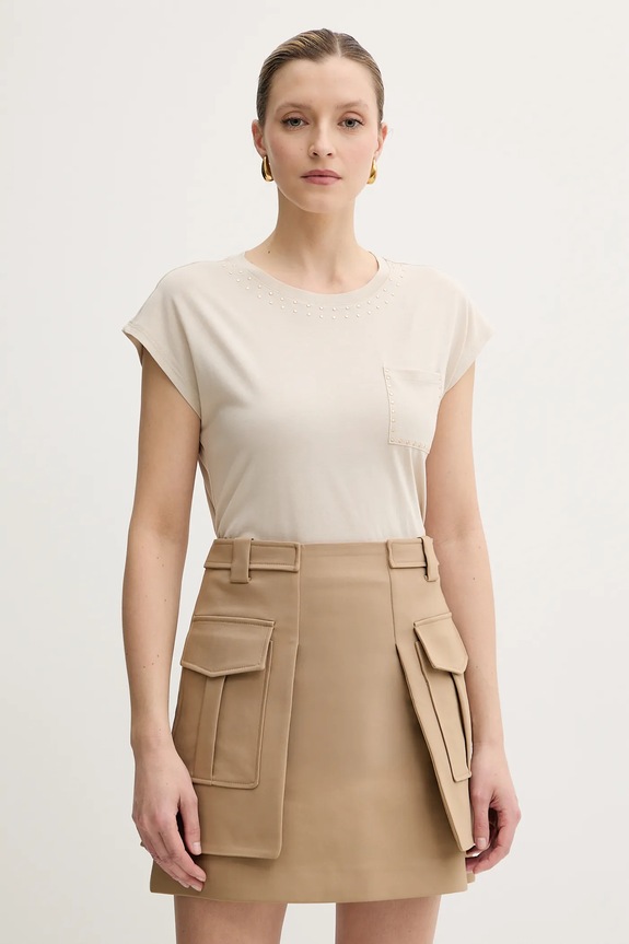 Majica kratkih rukava Morgan DYROU natpis bež DYROU