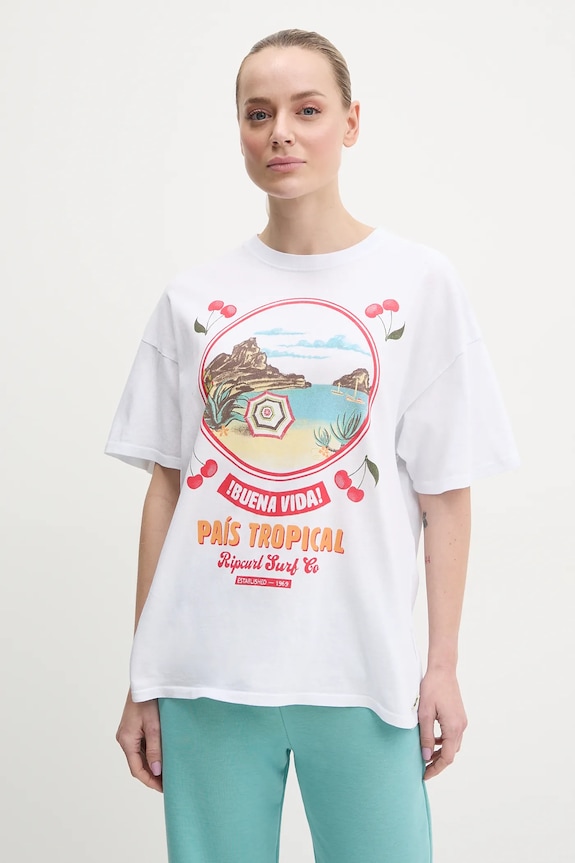 Rip Curl tricou din bumbac COVE HERITAGE print alb 0FLWTE