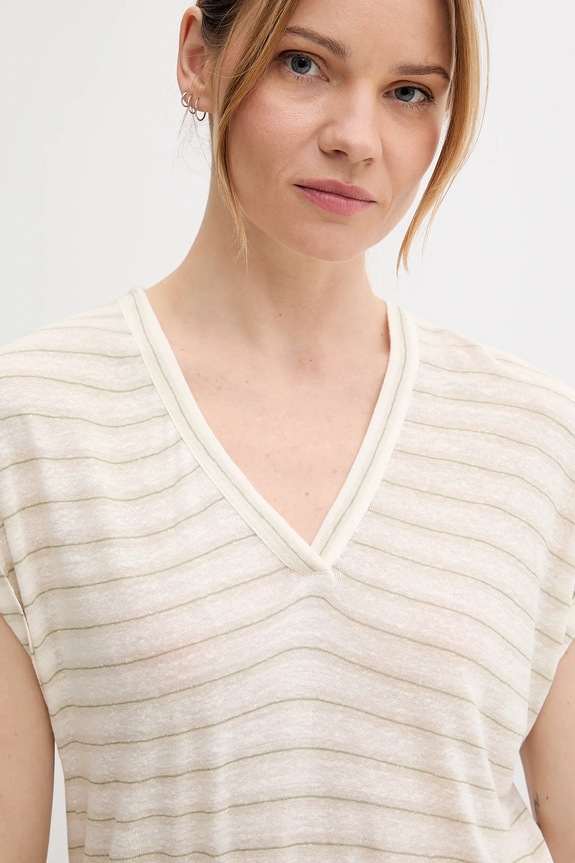 Majica kratkih rukava s dodatkom lana United Colors of Benetton bež 38O0D10A8