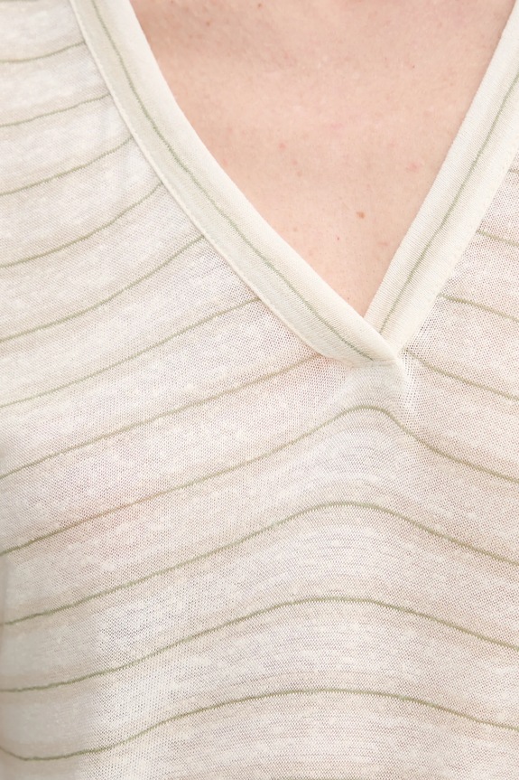 Majica kratkih rukava s dodatkom lana United Colors of Benetton 38O0D10A8 bež