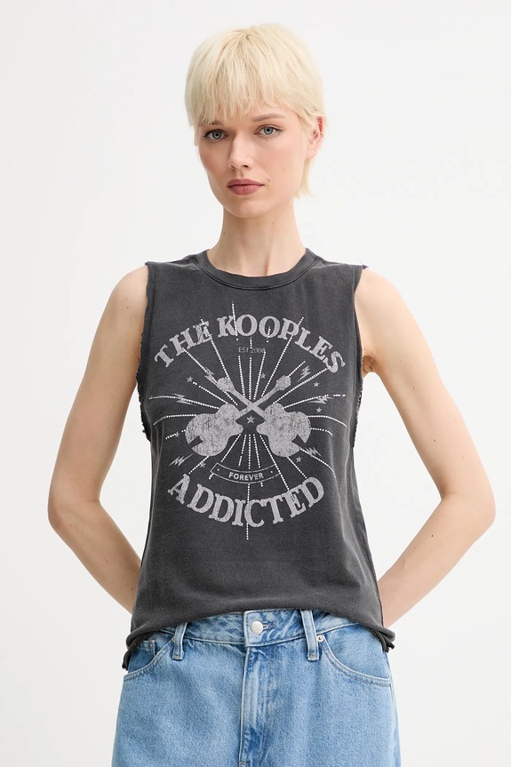 Βαμβακερό τοπ The Kooples βαμβάκι μαύρο FDEB30002K