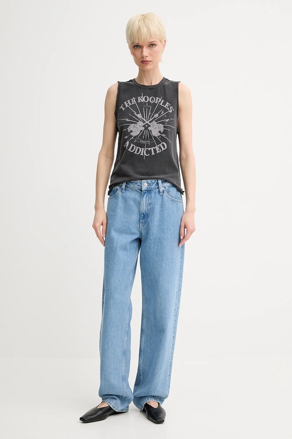 Βαμβακερό τοπ The Kooples FDEB30002K μαύρο SS25