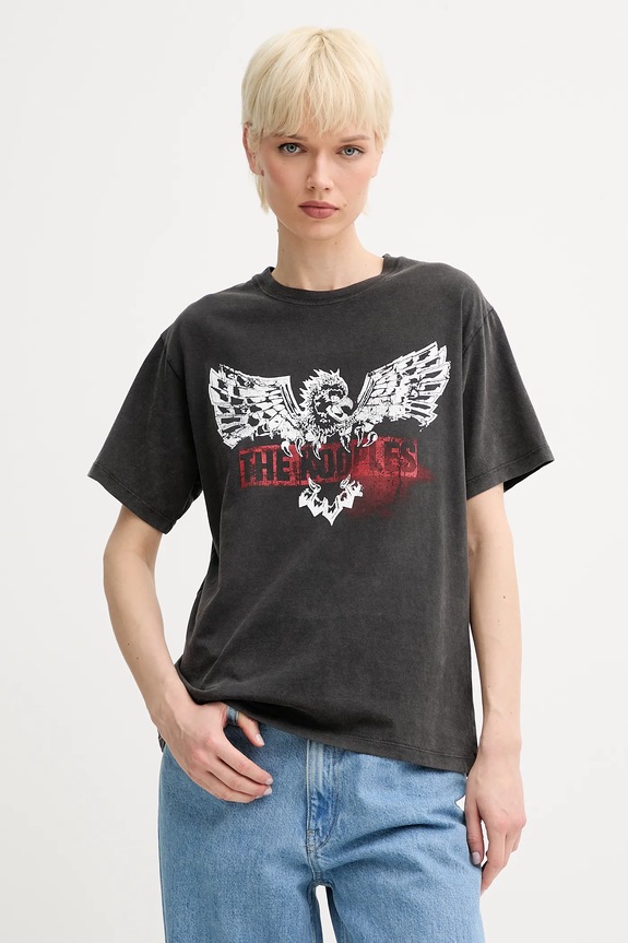 The Kooples t-shirt bawełniany nadruk szary FTSC30026K