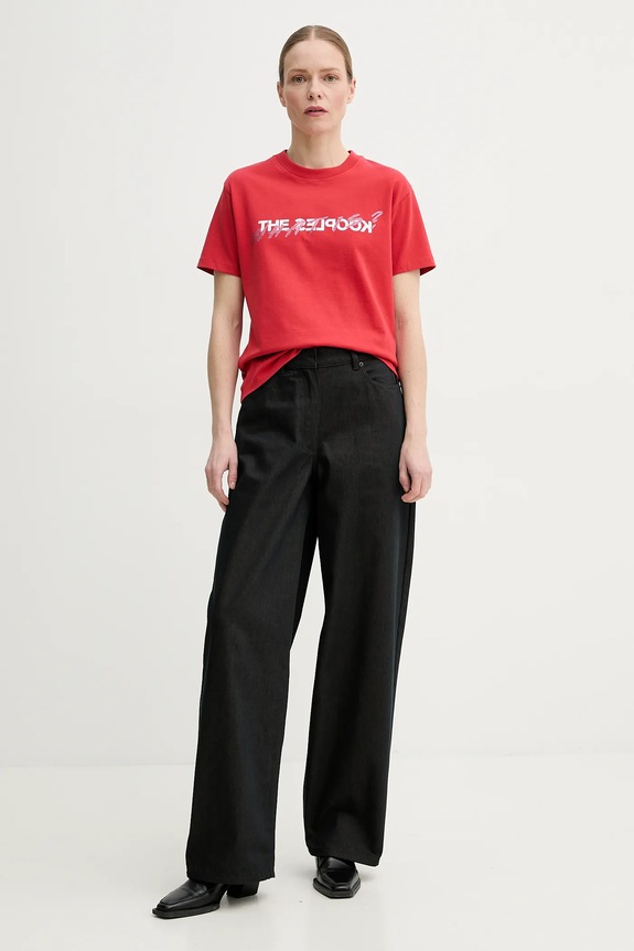 Βαμβακερό μπλουζάκι The Kooples FTSC30027K κόκκινο SS25