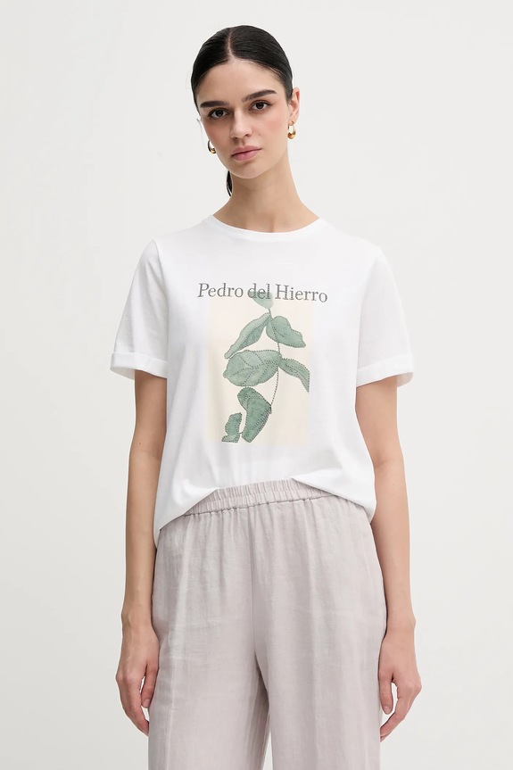 Bombažna kratka majica Pedro del Hierro Našitek bela 4539617