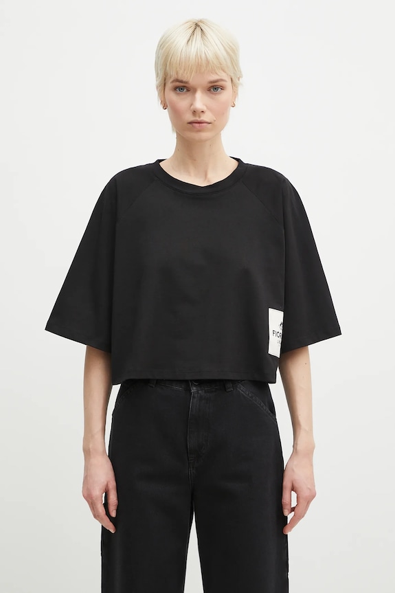 Fiorucci tricou din bumbac Logo Label Cropped Padded imprimeu negru U02SPTSH106CJ01BK01