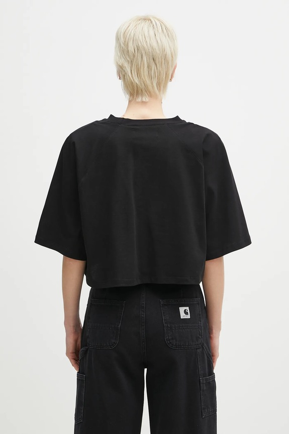 Îmbrăcăminte Fiorucci tricou din bumbac Logo Label Cropped Padded U02SPTSH106CJ01BK01 negru