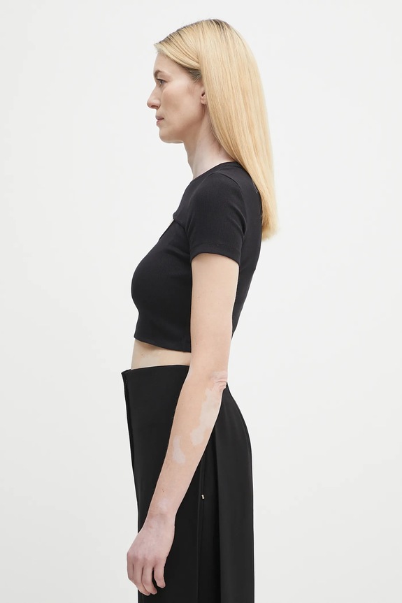 Marine Serre t-shirt Moon Logo Ribbed Jersey Cut-Out WTT023A.CJER0011 black SS25
