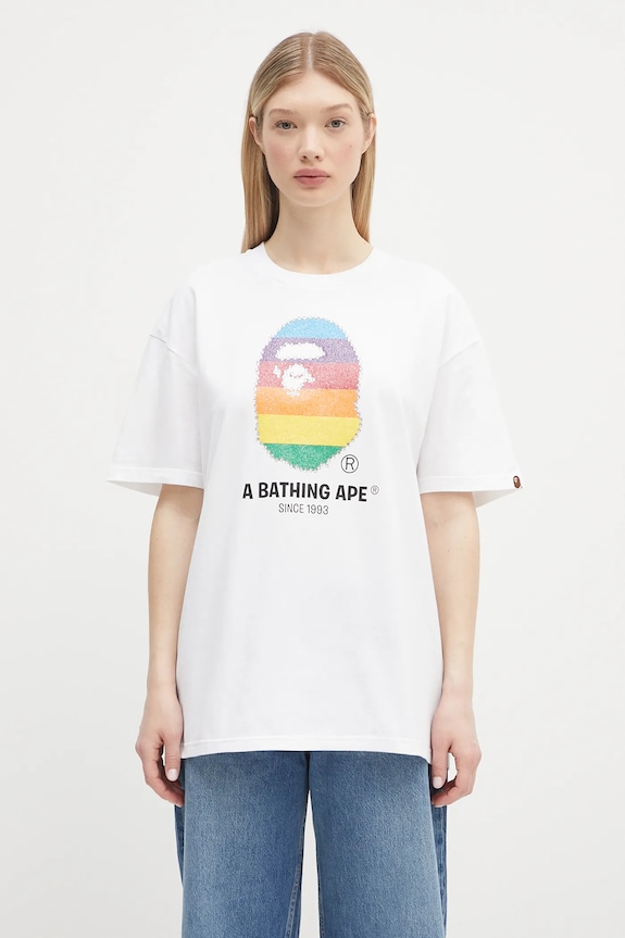 Хлопковая футболка A Bathing Ape Crystal Ape Head Oversized хлопок белый 1L30209008