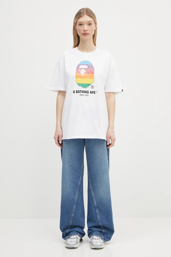 Хлопковая футболка A Bathing Ape Crystal Ape Head Oversized 1L30209008 белый