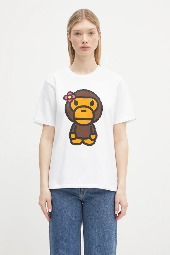 A Bathing Ape cotton t-shirt Crystal Stone Big Baby Lisa relaxed white 2L30210025