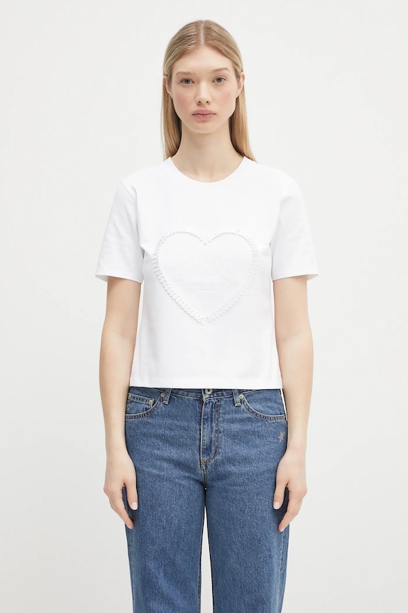GANNI t-shirt bawełniany Heavy Cotton Heart Small bawełna biały T4150