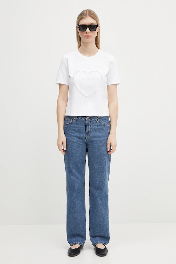GANNI t-shirt bawełniany Heavy Cotton Heart Small T4150 biały