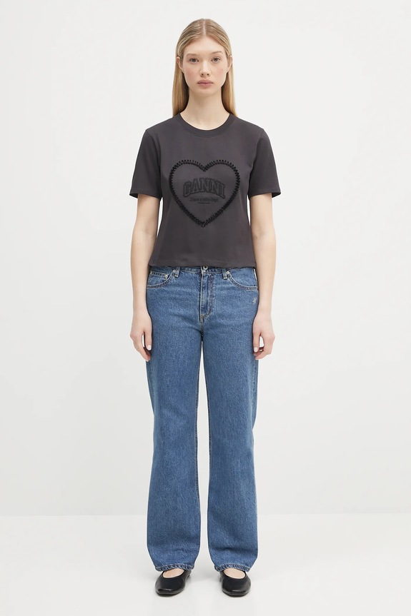 GANNI t-shirt bawełniany Heavy Cotton Heart Small T4178 szary