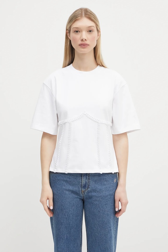 GANNI t-shirt bawełniany Heavy Cotton Tie Back Waisted bawełna biały T4149