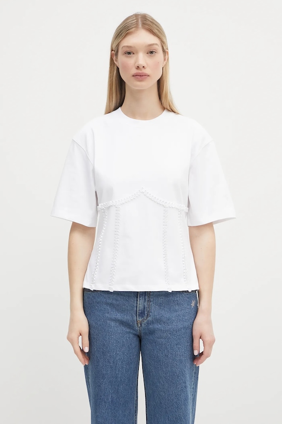 GANNI t-shirt bawełniany Heavy Cotton Tie Back Waisted bawełna biały T4149