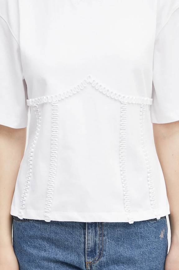 GANNI t-shirt bawełniany Heavy Cotton Tie Back Waisted biały T4149