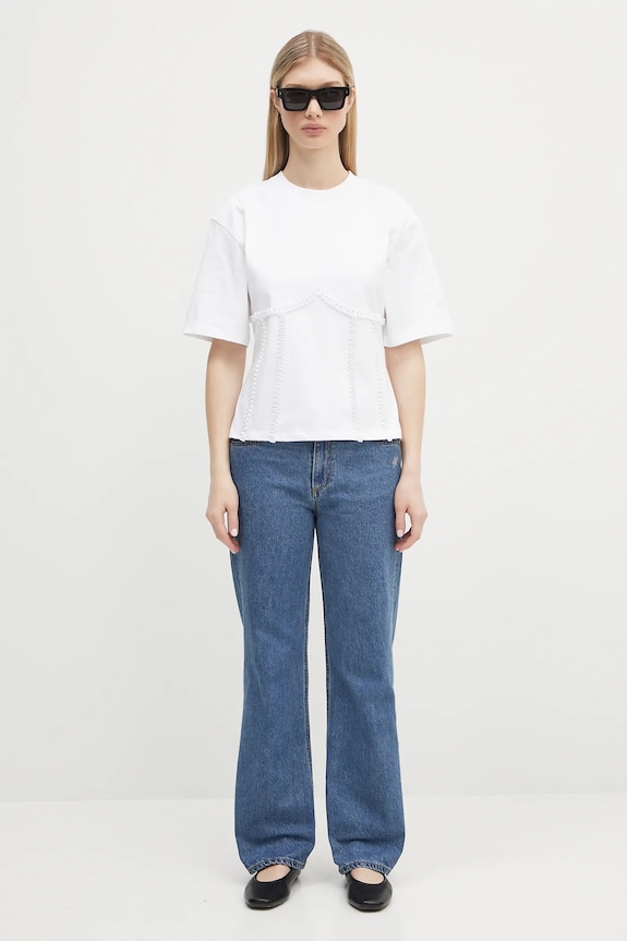 GANNI t-shirt bawełniany Heavy Cotton Tie Back Waisted T4149 biały