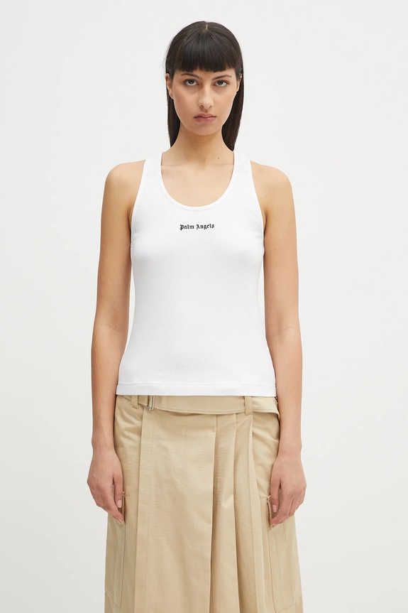 Palm Angels top Classic Logo Rib regolare bianco PWAC020C99FAB0010110