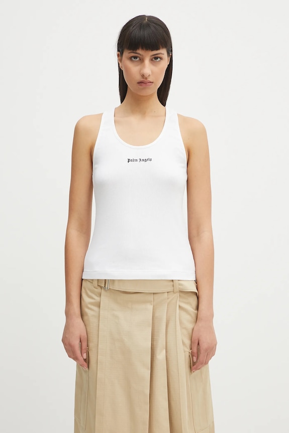 Palm Angels top Classic Logo Rib regolare bianco PWAC020C99FAB0010110