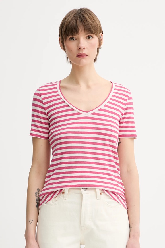 Marc O'Polo t-shirt bawełniany wzorzyste różowy 504219651293