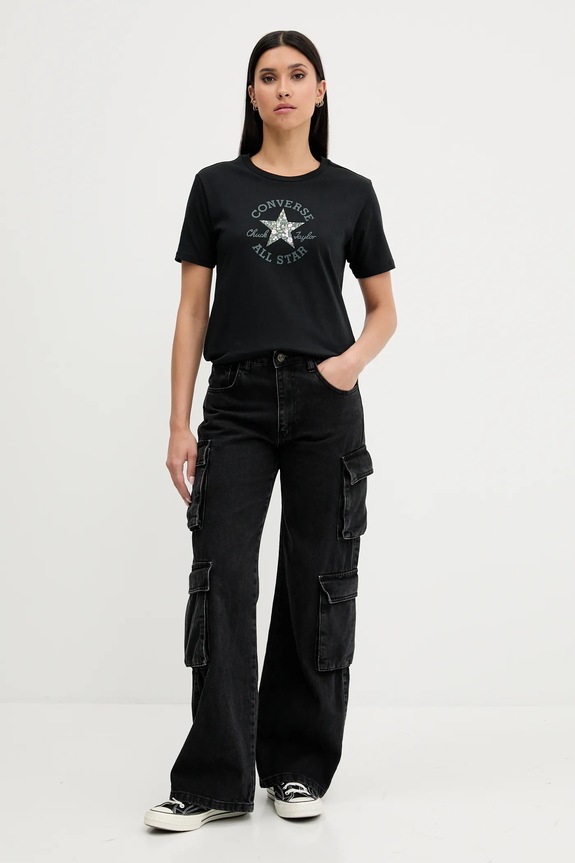 Βαμβακερό μπλουζάκι Converse 10027751.A02 μαύρο SS25