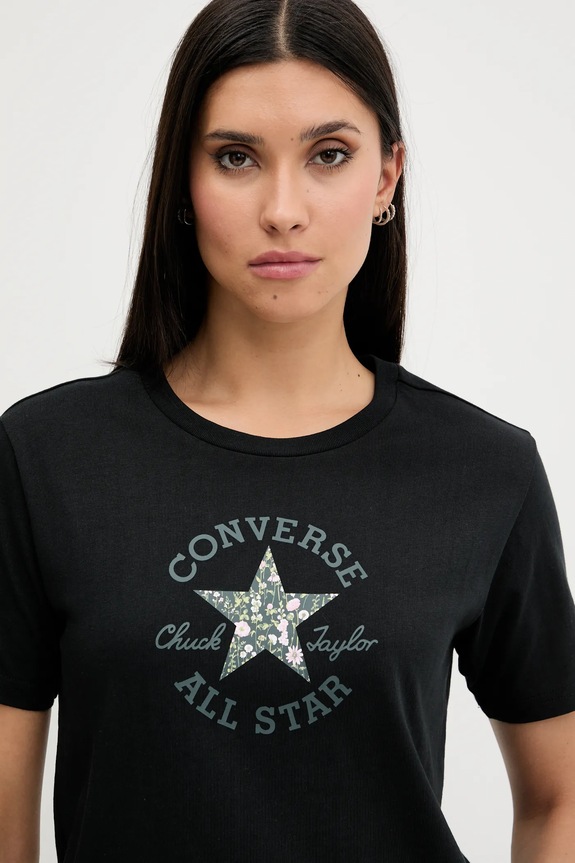 Βαμβακερό μπλουζάκι Converse μαύρο 10027751.A02