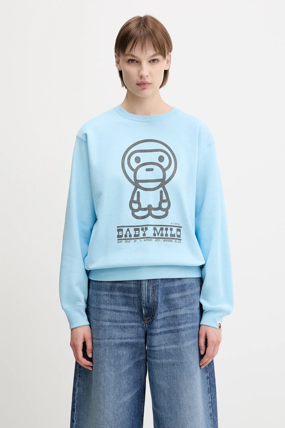 A Bathing Ape bluza bawełniana Baby Milo Volume Sleeve Crewneck nadruk niebieski 2L30213005