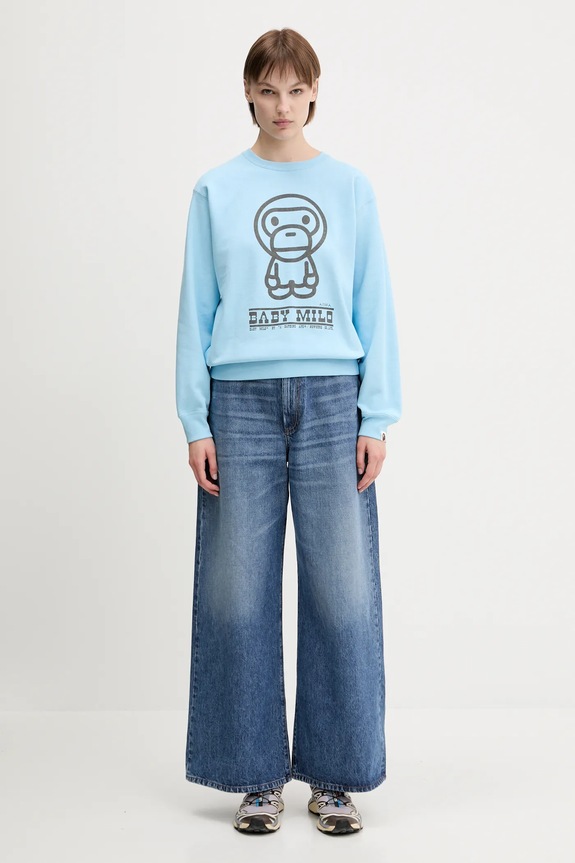 A Bathing Ape bluza bawełniana Baby Milo Volume Sleeve Crewneck 2L30213005 niebieski