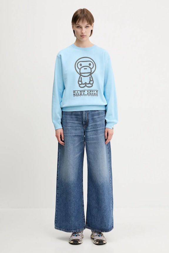 A Bathing Ape bluza bawełniana Baby Milo Volume Sleeve Crewneck 2L30213005 niebieski