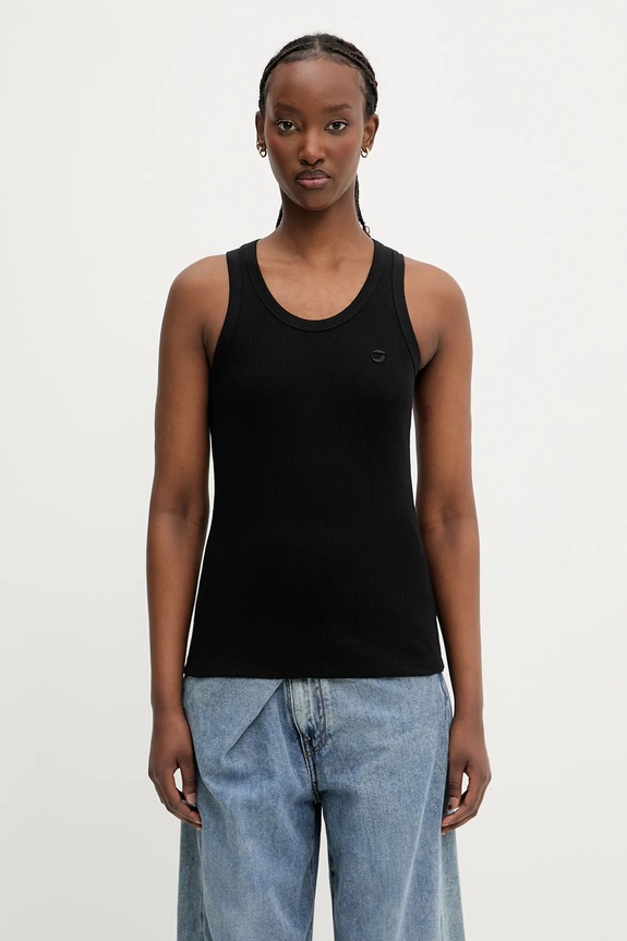 Bavlnený top Coperni Rib Logo Tank jednofarebný čierna COPJS12F5033