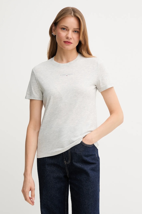 Tričko Tommy Jeans jednofarebný sivá DW0DW21964