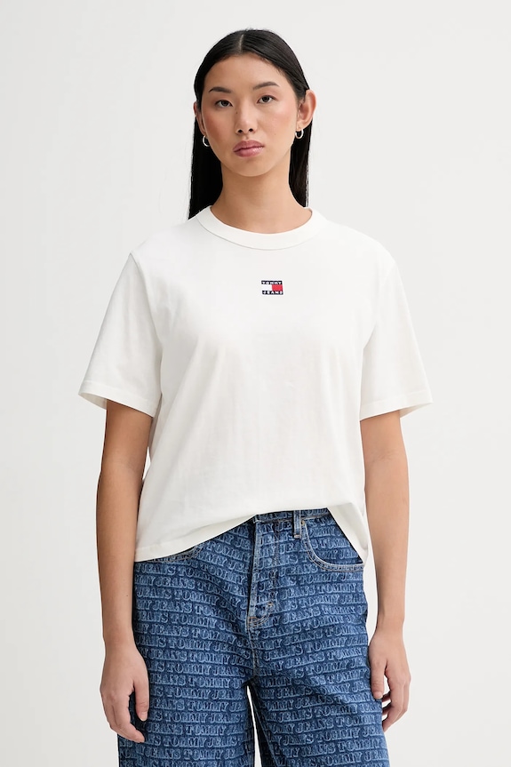 Tommy Jeans тениска от памук щампа бежов DW0DW22202